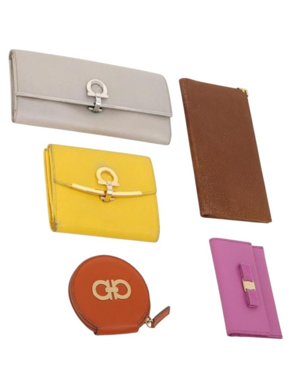 Salvatore Ferragamo Valla Gancini Leather 5 Set Pink Brown yellow